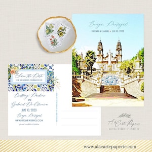 Portugal Hochzeit in Braga Hochzeit Save the date Postkarte Aquarell Illustration Europäische Hochzeitseinladung - Anzahlung