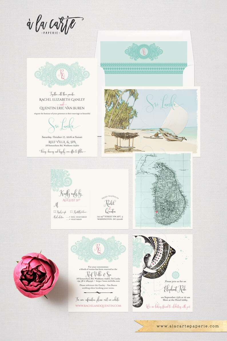 Destination Wedding Invitation Sri Lanka Ceylan India Asia Etsy