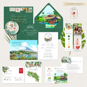 Costa Rica Arenal Volcano Tropical Destination Wedding Invitation Latin America South America Watercolor Illustrated Invites Deposit Payment