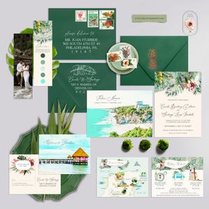 Tulum Mexico Riviera Maya Playa del Carmen Cancun Destination Wedding Invitation Set Watercolor Illustrations Aztec Tiles - Deposit Payment