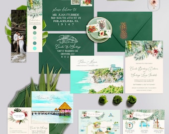Tulum Wedding Invitations, Mexico Watercolor Destination Wedding