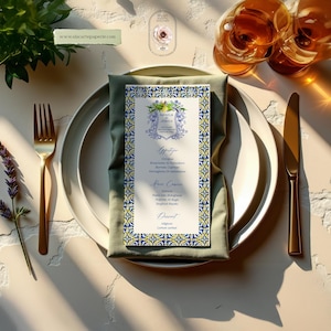 Amalfi Coast Wedding Menu Positano Ravello Sorrento Capri watercolor illustrated floral tile destination wedding menu  - Deposit Payment