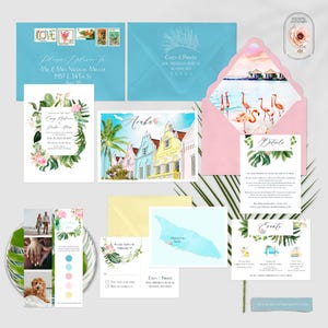 Aruba Oranjestad Watercolor Illustrated Destination Wedding Invitation Set Aruban Caribbean Floral wWedding Invitation - Deposit Payment