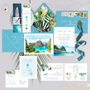 Palawan Philippines Asian Destination Wedding Invitation Lagen Island Tropical Beach Watercolor Illustrated Wedding Cards - Deposit Payment