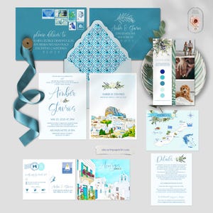 Amorgos Greece Europe Destination Wedding Invitation Greek Island Watercolor Illustrated Wedding Invitation Suite -Deposit Payment