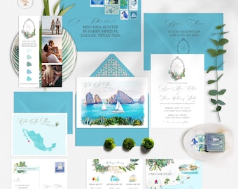 Cabo San Lucas Wedding Invitation Suite: Watercolor Beach Destination Invite
