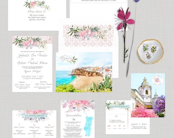 Portugal Algarve European Destination wedding invitation Watercolor Illustrated invitation - Deposit Payment