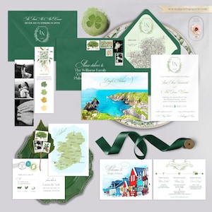 Dingle Ireland Co. Kerry Watercolor Irish Illustrated European Destination Wedding Invites Monogram Map Landscape Drawing - DEPOSIT Payment