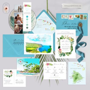 Hawaii Destination wedding invitation The Big Island Kailua Maui Lanai Oahu Watercolor Illustrated wedding invitation set Deposit Payment