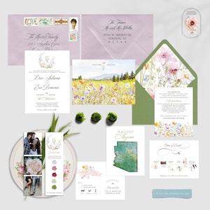 Flagstaff Arizona AZ Watercolor Illustrated Mountains Forest Destination Wedding Invitation Cards The Arboretum Invite Set - Deposit Payment