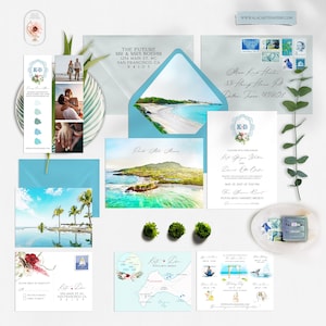 Punta Mita Mexico Four Seasons Destination Wedding Invitation Mexican Tropical Beach Wedding Invite Watercolor illustrations Deposit Payment