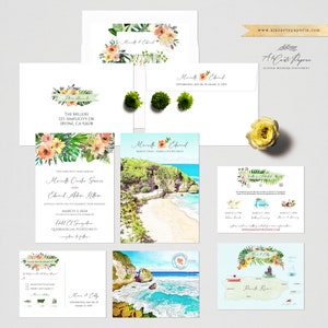 Porto Rico Guajataca Isabela Convite de casamento de destino porto-riquenho Aquarela ilustrada PR Suíte de convite de casamento - Pagamento de depósito