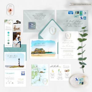 Outer Banks North Carolina OBX Destination Wedding Invitation with watercolors Deposit Payment