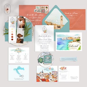 Dubrovnik Croatia Destination wedding invitation watercolor illustrated set European Adriatic invitation cards - Deposit Payment