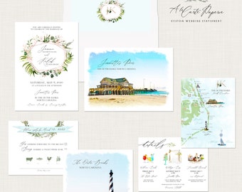 Outer Banks North Carolina OBX Destination Wedding Invitation with watercolors Deposit Payment