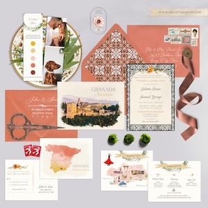 Granada Andalusia Spain Destination Wedding Invitation Mediterranean Watercolor Illustrated wedding invitation  - Deposit Payment