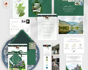 Scotland Wedding Invitations, Loch Awe Watercolor Scottish Wedding Suite