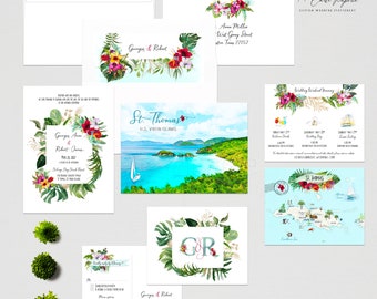 St. Thomas USVI Virgin Islands Destination Wedding Invitation Caribbean Island Beach watercolor illustrated Wedding invite - Deposit Payment