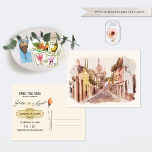 San Miguel de Allende Mexico Destination Wedding Save the Date Invitation Cards Watercolor Illustration Church Wedding - PRINTED or DIGITAL