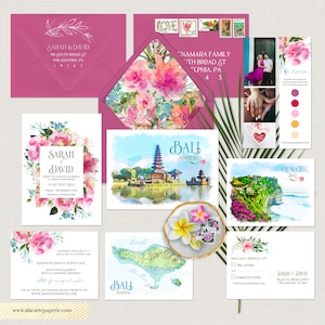Bali Indonesia Asia Destination wedding invitation invitation set watercolor illustrations balinese island wedding bilingual Deposit Payment