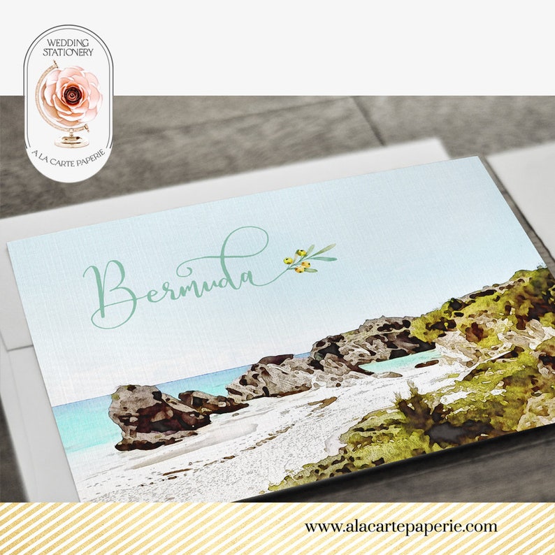 Bermudes Tropical Destination Wedding Invitation Beach Caribbean Island Aquarelle Illustrée Wedding Invitation Set Paiement de dépôt image 4