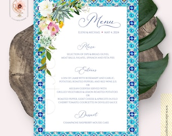 Wedding Menu Mediterranean Tile Border Watercolor Mexican tile Illustrated Destination Wedding Menu - Deposit Payment