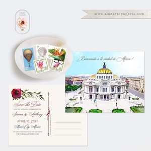 Mexico City Ciudad de México Save the Date Postcard Destination Wedding Watercolor Illustrated Mexican Wedding Invitation PRINTED or DIGITAL