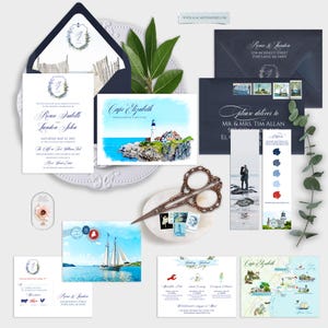 Cape Elizabeth Portland Maine Destination Wedding Invitation Set coastal wedding lighthouse watercolor illustrations map - Deposit Payment