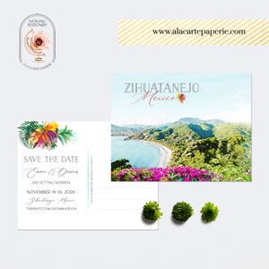 Zihuatanejo México salve a data convite para casamento no destino cartões postais ilustração em aquarela Casamento na praia mexicana - Pagamento de depósito