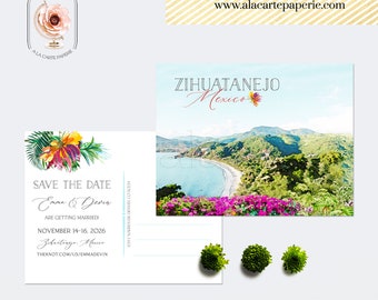 Zihuatanejo Mexico save the date destination wedding invitation postcards watercolor illustration Mexican beach wedding -  Deposit Payment