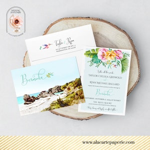 Bermudes Tropical Destination Wedding Invitation Beach Caribbean Island Aquarelle Illustrée Wedding Invitation Set Paiement de dépôt image 3