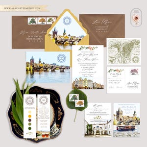 Prague Czech Republic Czechia Eastern Europe Destination Wedding Watercolor Illustrated Wedding Invitation Set - DEPOSIT PAYMENT
