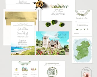 Belfast Northern Ireland UK Destination wedding invitation Watercolor Illustrated European Irish wedding - Deposit Payment