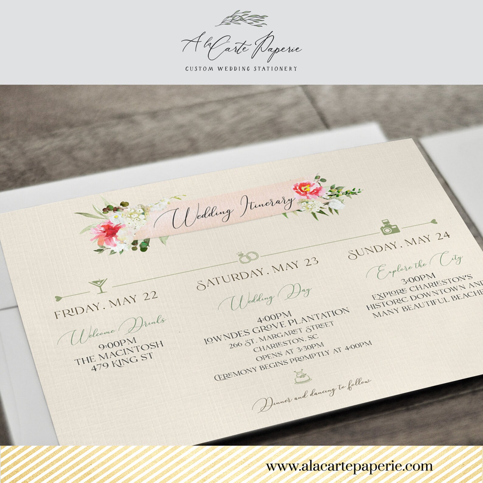 Charleston SC USA Watercolor Illustrated Destination Wedding - Etsy