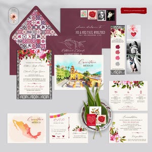 Querétaro Mexico Destination Wedding Invitation Traditional Spanish Mexican watercolor illustrated floral Deposit Payment