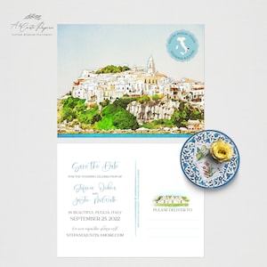 Puglia Apulia Sul da Itália Salve a data Aquarela Ilustrada convites de cartão postal para salvar a data do casamento - Pagamento de depósito