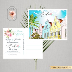 Aruba Oranjestad Caribe Destino casamento salve a data Cartão postal convite ilustração esboço desenho aquarela - Pagamento de depósito