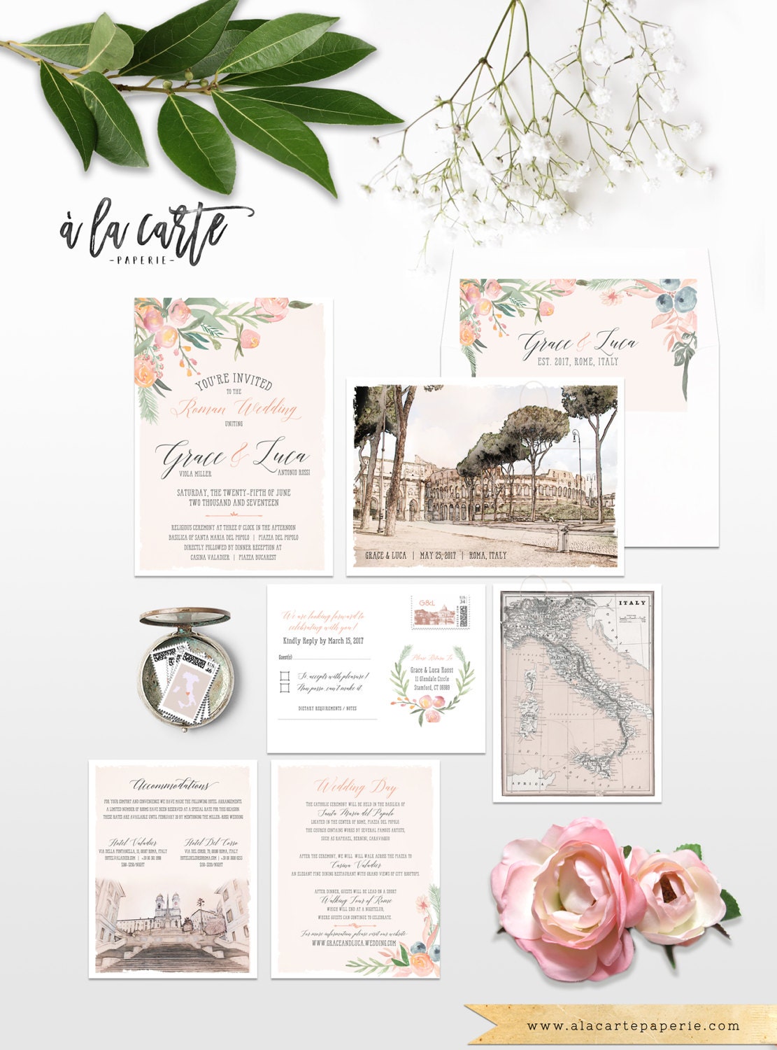 Rome Italy Destination Wedding Invitation Rome Roma Italian | Etsy