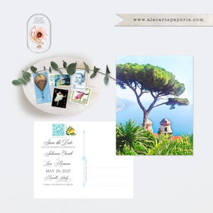 Ravello Amalfi Coast Italy Watercolor Illustrated Italian Destination Wedding Save the Date Invitation Card PRINTED or DIGITAL