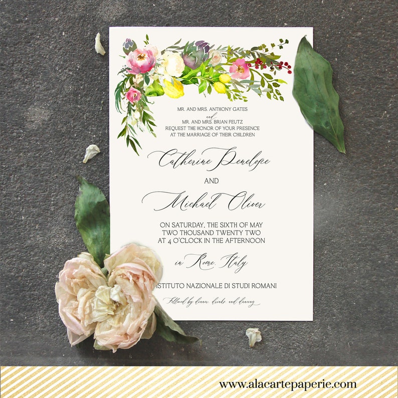 Deposit Payment Rome Italy Destination Wedding Invitation Roma Italian watercolor illustrated wedding invitation Navona Colosseum
