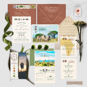African Safari Destination Wedding Invitation Suite Kenya Rustic Watercolor Illustrated invitation Elephants Giraffes - Deposit Payment