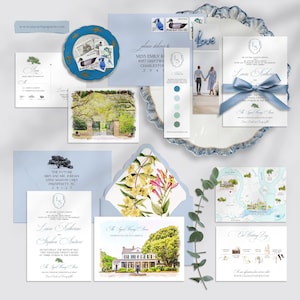 Charleston South Carolina Legare Waring House Watercolor Illustrated Destination Wedding Invitation Oak Tree Spanish Moss - Deposit Payment
