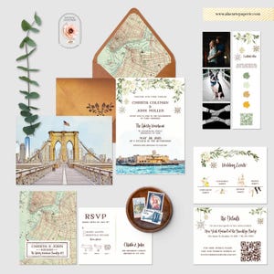 Brooklyn New York Watercolor Illustrated Destination Wedding Invitation Rustic Urban Brooklyn Bridge USA Liberty Warehouse - Deposit Payment