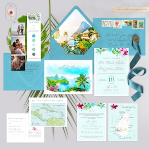 Saint Lucia Caribbean Island Destination Wedding Invitation Watercolor Illustrated Beach Wedding  Turquoise Arc en Ciel - Deposit Payment