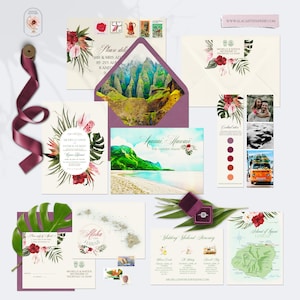 Kauai Hawaii HI USA Destination Wedding Invitation Watercolor Illustrated Weddings Invites Mountains Beach Tropical Floral - Deposit payment