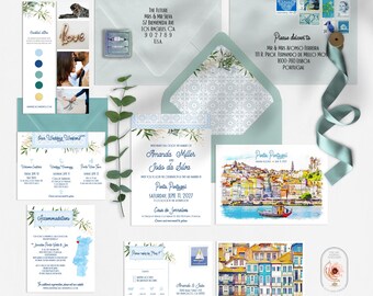 Porto Portugal Watercolor Wedding Invitations – Destination European Illustrated Stationery