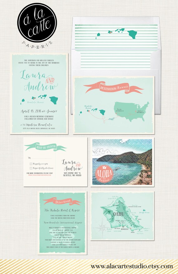 Hawaii Destination Wedding Invitation Oahu Wedding Turquoise Etsy
