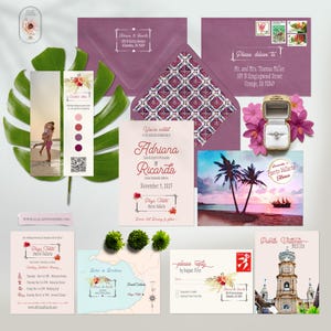 Puerto Vallarta Mexico Destination Wedding Invitation Traditional Mexican Watercolor Illustrated floral blush pink sunset - Deposit Payment