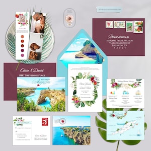 Anguilla BVI Destination wedding invitation Caribbean Island Beach watercolor illustrated Wedding Invitation set -  Deposit Payment