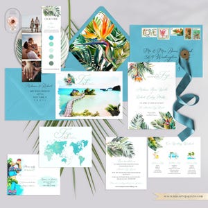 Fiji Pacific Islands Oceania Tahiti Samoa Solomon Bora Bora Tonga Watercolor Illustrated Destination Wedding Invitation Set -Deposit Payment